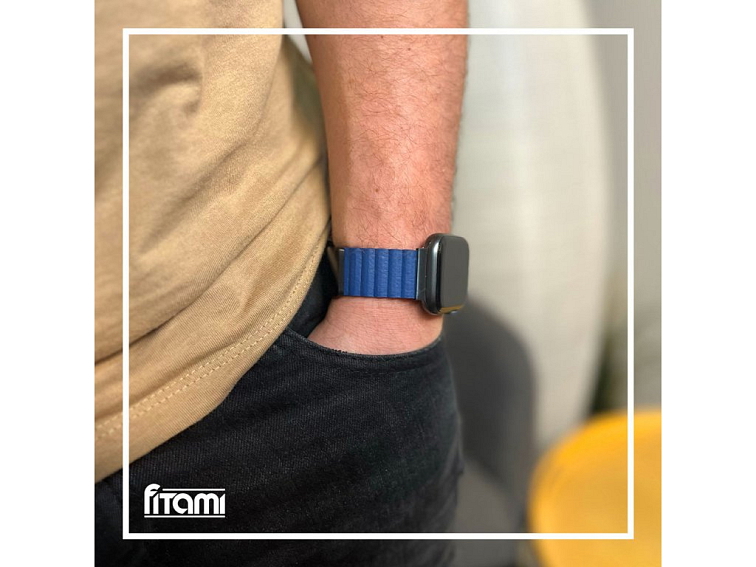 Stylový kožený řemínek s magnetem pro Apple Watch - Tmavě modrý