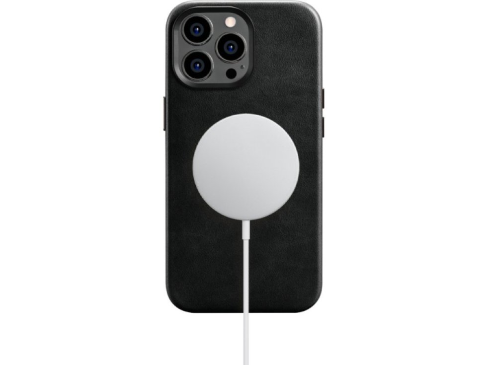 Kožený obal na iPhone 14 Pro MAX - iCarer, OilWax MagSafe Black WMI14220704-BK