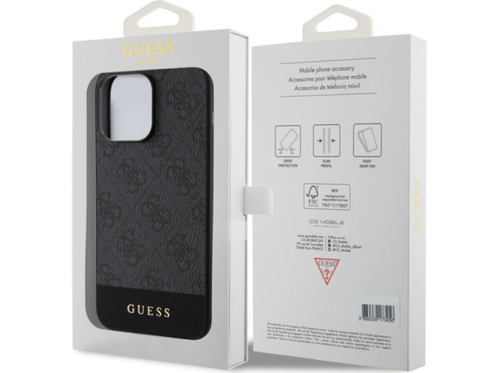 Ochranný kryt na iPhone 15 Pro MAX - Guess, 4G Stripe MagSafe Black GUHMP15XG4GLGR