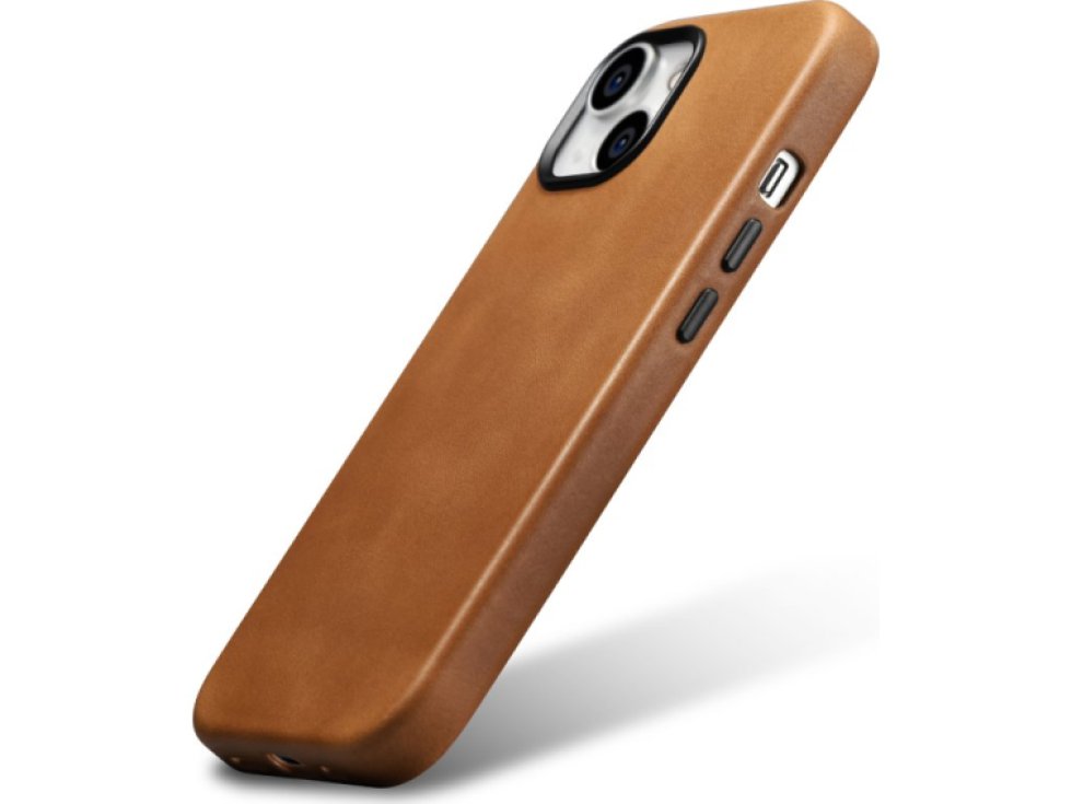 Kožený obal na iPhone 15 - iCarer, OilWax MagSafe Camel WMI15230601-TN