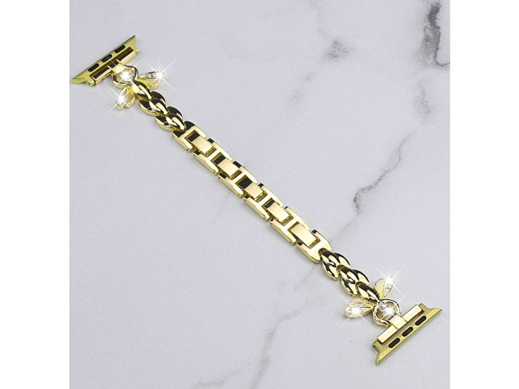 Stylový řemínek s kamínky a motýlem pro Apple Watch - Zlatý