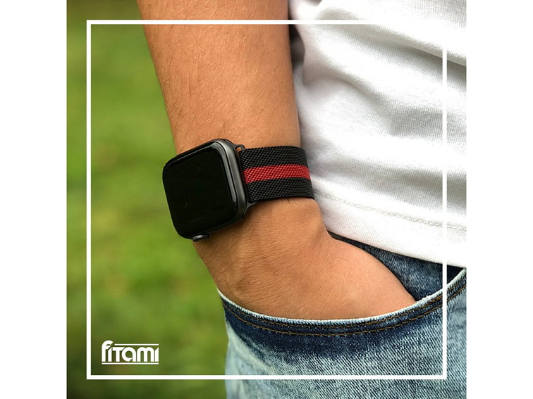 Elegantní řemínek pro Apple Watch v milánském stylu - Červeno-černý