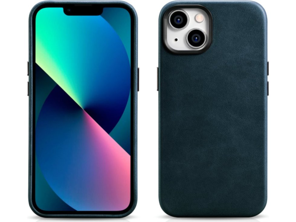 Kožený obal na iPhone 14 - iCarer, OilWax MagSafe Blue WMI14220701-BU
