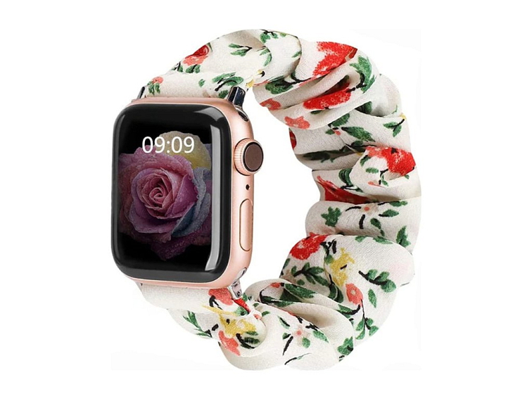 Stylový řemínek pro Apple Watch - Bílý s kytičkami