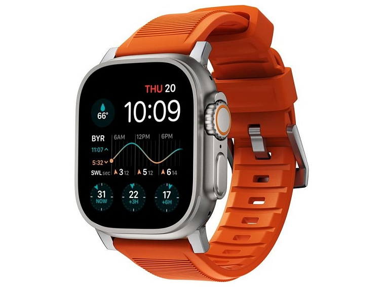 Řemínek pro Apple Watch 44mm / 45mm / 46mm / 49mm - Nomad, Rugged Strap Orange/Silver