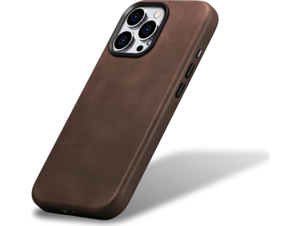 Kožený obal na iPhone 15 Pro MAX - iCarer, OilWax MagSafe Brown 11.01.WMI15230604-BN