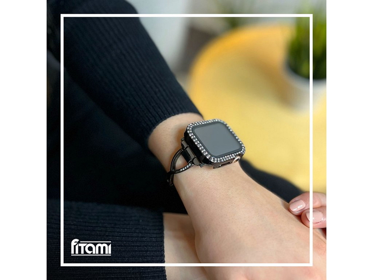 Stylový řemínek s kamínky pro Apple Watch - Černý