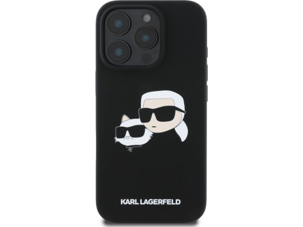 Ochranný kryt na iPhone 16 Pro MAX - Karl Lagerfeld, Silicone Double Heads MagSafe Black KLHMP16XSKCHPPLK