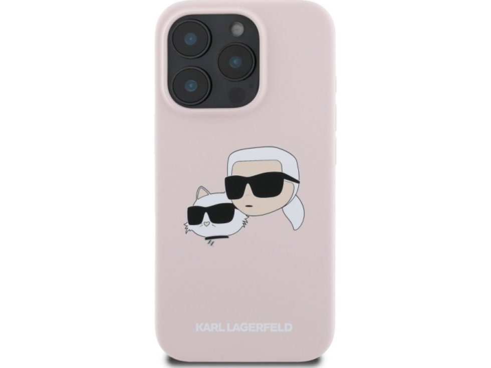 Ochranný kryt na iPhone 16 Pro - Karl Lagerfeld, Silicone Double Heads MagSafe Pink KLHMP16LSKCHPPLP