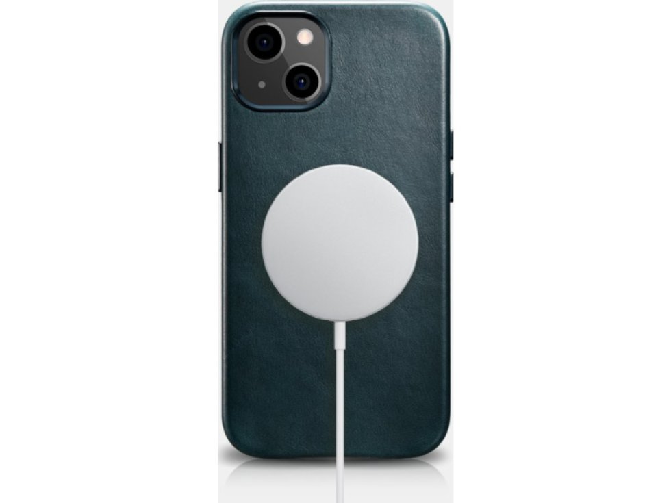 Kožený kryt na iPhone 13 - iCarer, Oil Wax with MagSafe Blue 11.01.WMI1302-BU