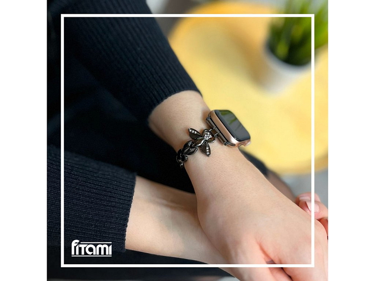 Stylový řemínek s kamínky a motýlem pro Apple Watch - Černý