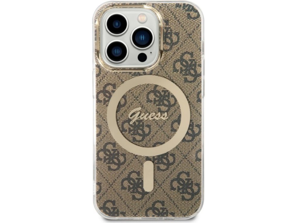Ochranný kryt pro iPhone 14 Pro - Guess, 4G IML MagSafe Brown GUHMP14LH4STW