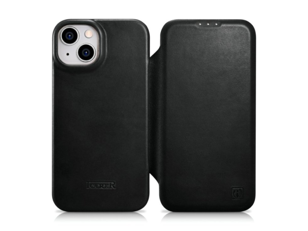 Knížkové pouzdro pro iPhone 14 - iCarer, Curved Edge MagSafe Black AKI14220705-BK