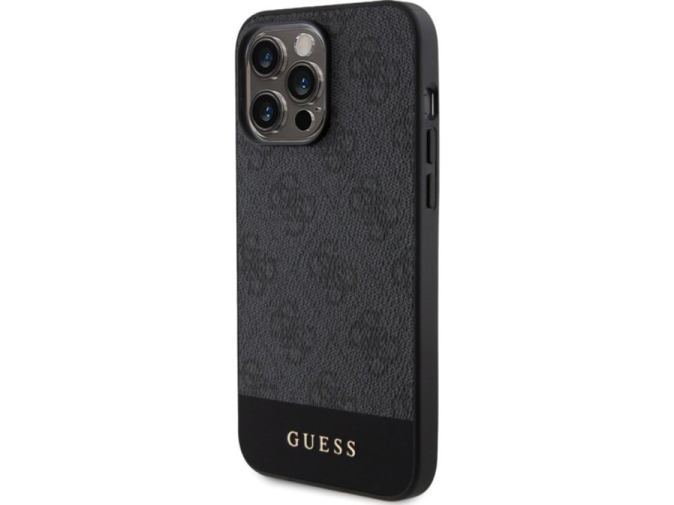 Ochranný kryt na iPhone 15 Pro MAX - Guess, 4G Stripe MagSafe Black GUHMP15XG4GLGR