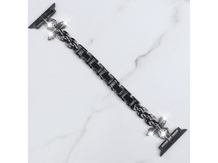 Stylový řemínek s kamínky a motýlem pro Apple Watch - Černý