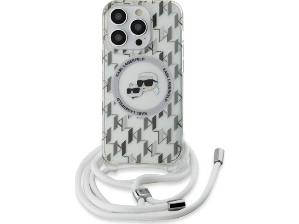 Ochranný kryt na iPhone 14 Pro - Karl Lagerfeld, IML Monogram Crossbody K&CH Heads Magsafe Transparent KLHMP14LHCKCKLCT