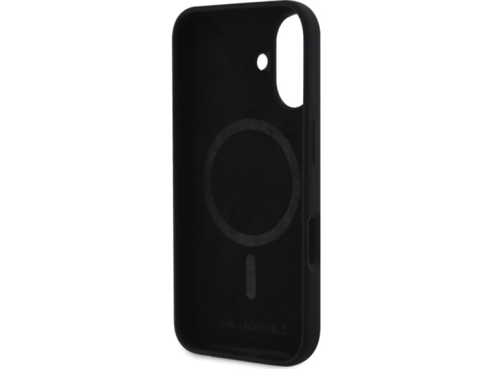 Ochranný kryt na iPhone 16 PLUS - Karl Lagerfeld, Silicone Double Heads MagSafe Black KLHMP16MSKCHPPLK