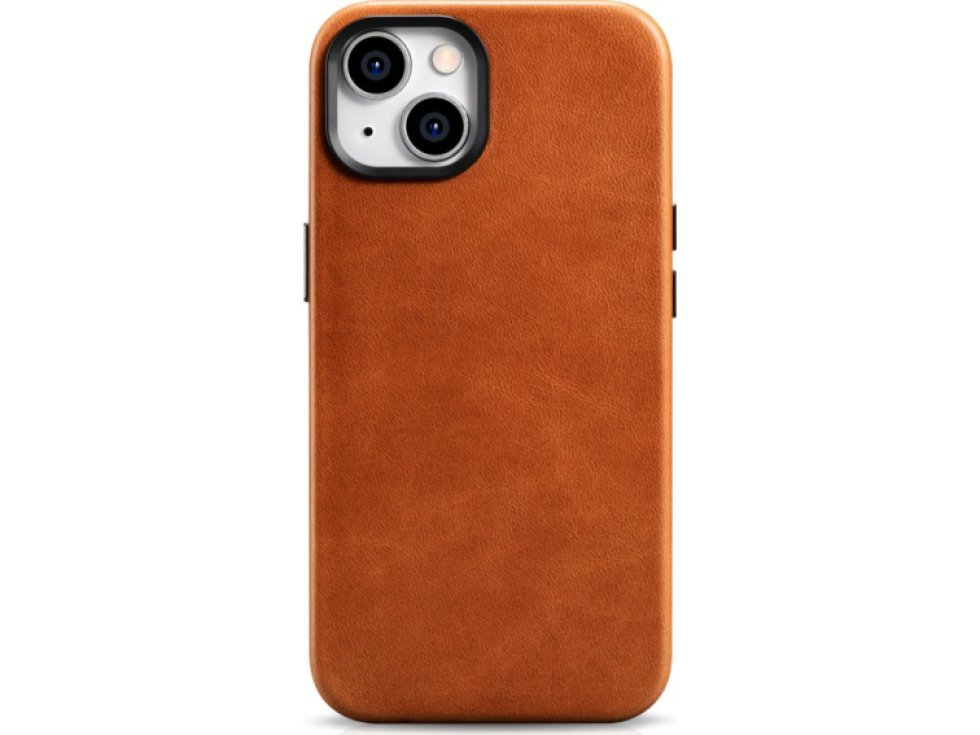 Kožený obal na iPhone 14 - iCarer, OilWax MagSafe Retro WMI14220701-RB