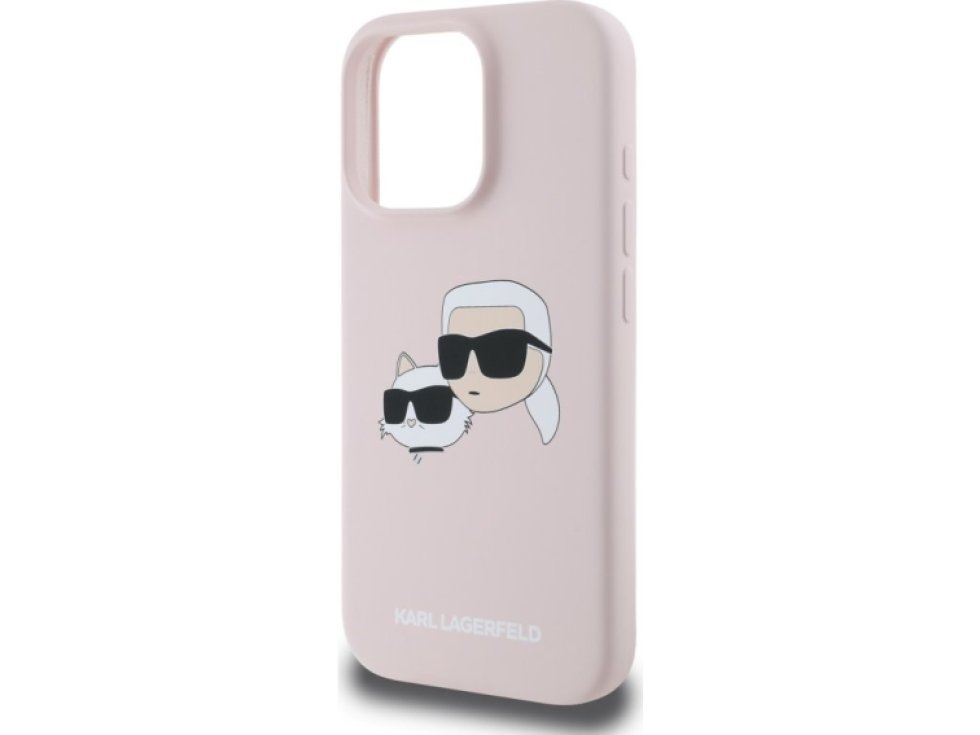 Ochranný kryt na iPhone 16 Pro MAX - Karl Lagerfeld, Silicone Double Heads MagSafe Pink KLHMP16XSKCHPPLP