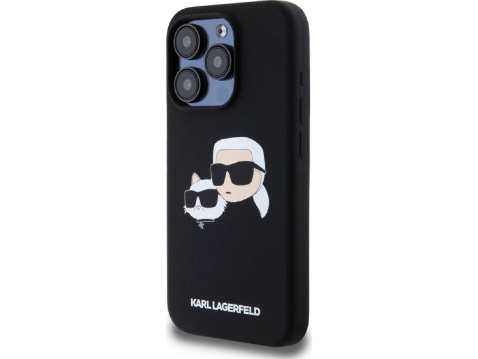 Ochranný kryt na iPhone 15 Pro - Karl Lagerfeld, Double Heads MagSafe Black KLHMP15LSKCHPPLK