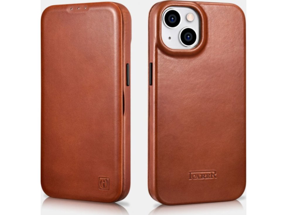 Knížkové pouzdro pro iPhone 14 PLUS - iCarer, Curved Edge MagSafe Brown AKI14220707-BN