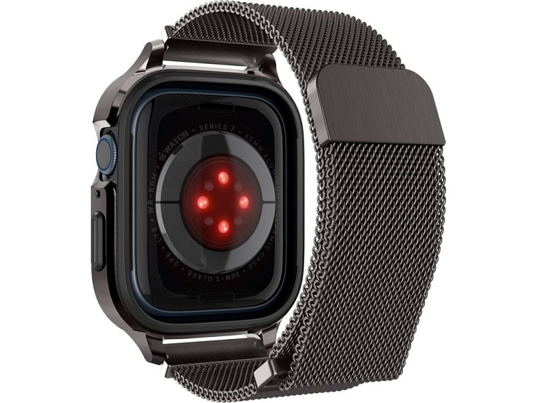 Řemínek s krytem pro Apple Watch 44mm / 45mm - Spigen, Metal Fit Pro Graphite