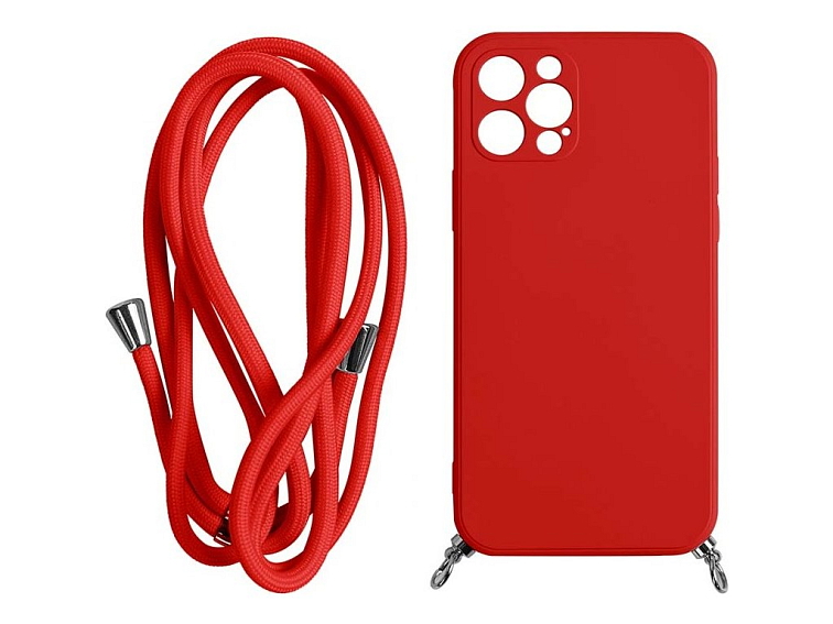 Silikonový obal na iPhone s provázkem - Červený