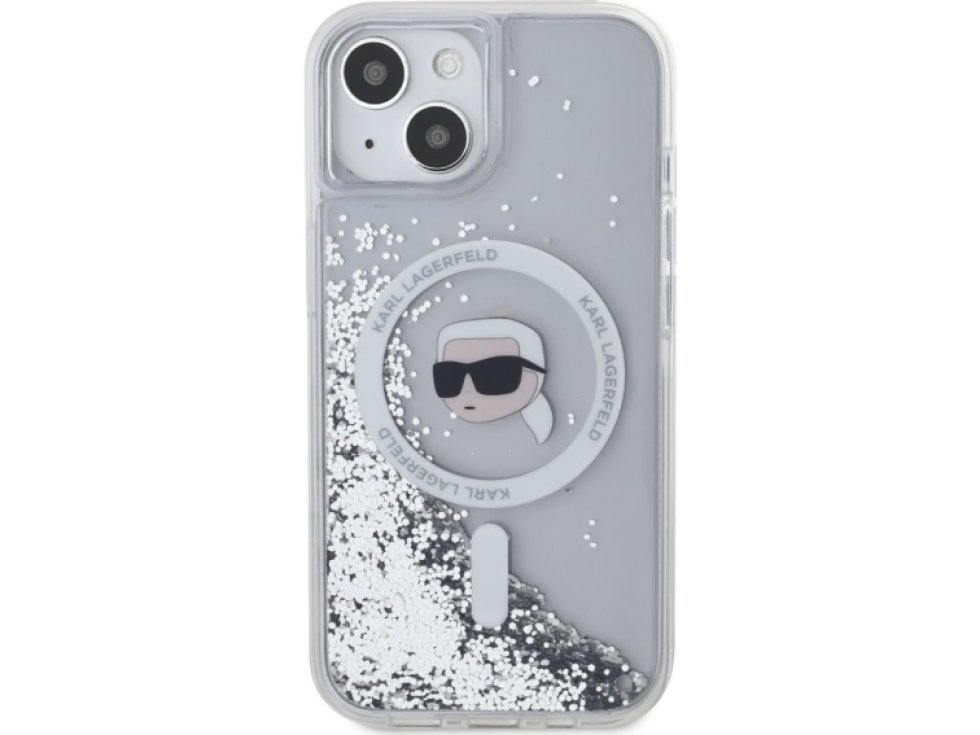 Ochranný kryt na iPhone 15 - Karl Lagerfeld, Liquid Glitter Karl Head MagSafe Transparent KLHMP15SLGKISGH