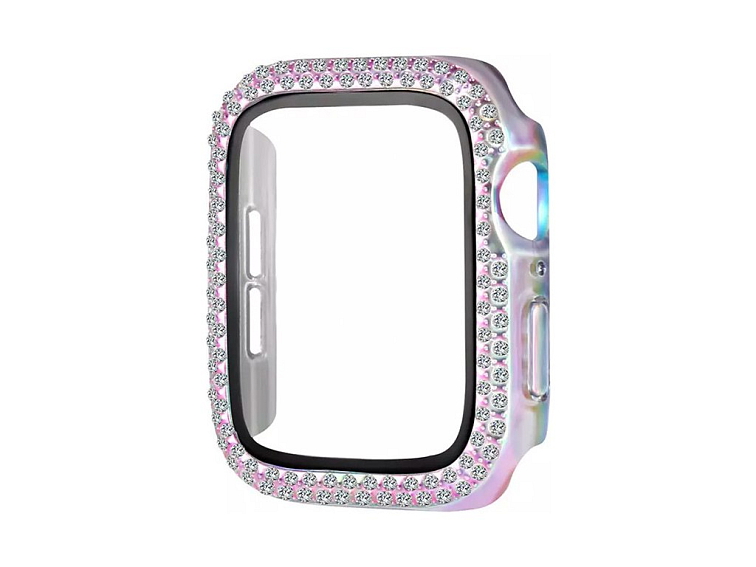 Ochranné pouzdro s tvrzeným sklem a diamanty pro Apple Watch - Duhové