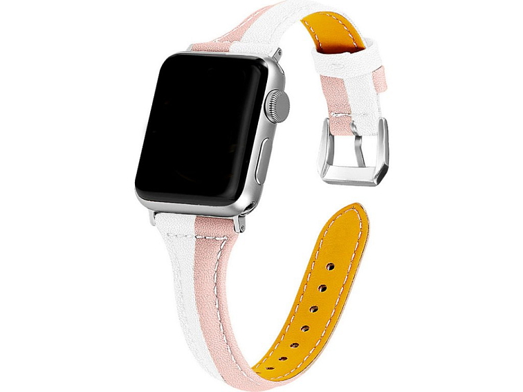 Dámský kožený řemínek pro Apple Watch - Bílo-růžový