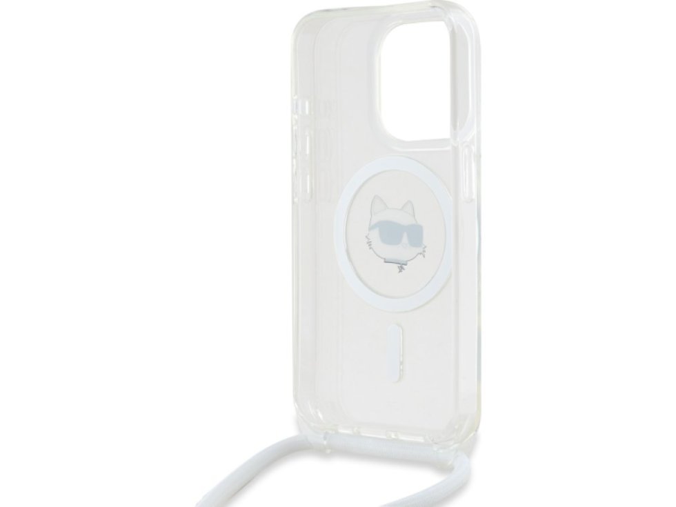 Ochranný kryt na iPhone 15 Pro MAX - Karl Lagerfeld, IML Crossbody Choupette Head Magsafe Transparent KLHMP15XHCCHNT