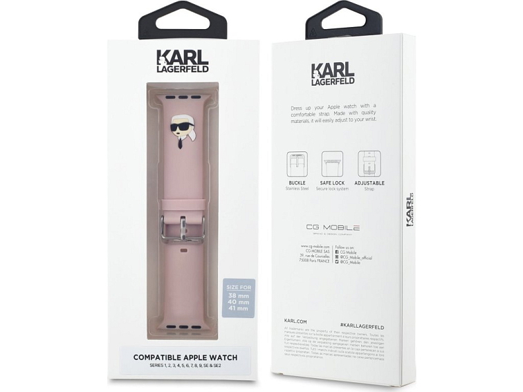 Řemínek pro Apple Watch 38mm / 40mm / 41mm / 42mm - Karl Lagerfeld, Karl Head NFT Pink KLAWMSLKNP