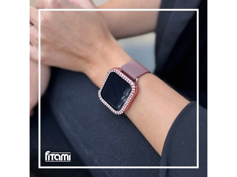 Ochranné pouzdro s tvrzeným sklem a diamanty pro Apple Watch - Rose Pink