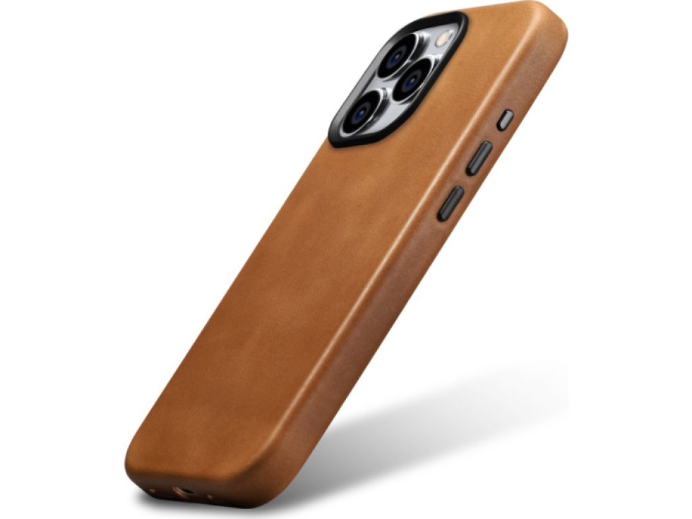 Kožený obal na iPhone 15 Pro - iCarer, OilWax MagSafe Camel WMI15230602-TN