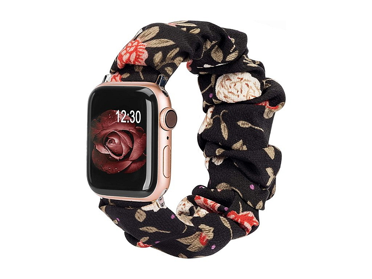 Stylový řemínek pro Apple Watch - Černý s kytičkami