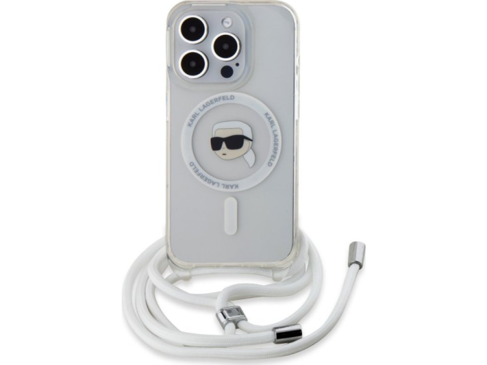 Ochranný kryt na iPhone 15 Pro MAX - Karl Lagerfeld, IML Crossbody Karl Head Magsafe Transparent KLHMP15XHCKHNT