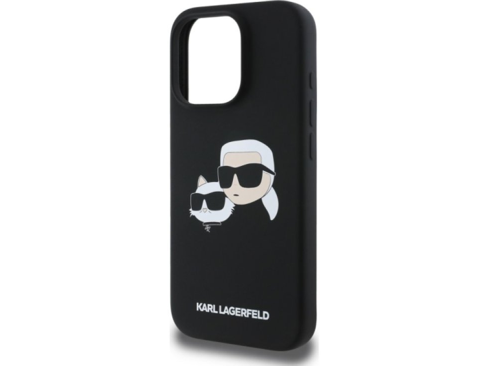 Ochranný kryt na iPhone 16 Pro - Karl Lagerfeld, Silicone Double Heads MagSafe Black KLHMP16LSKCHPPLK