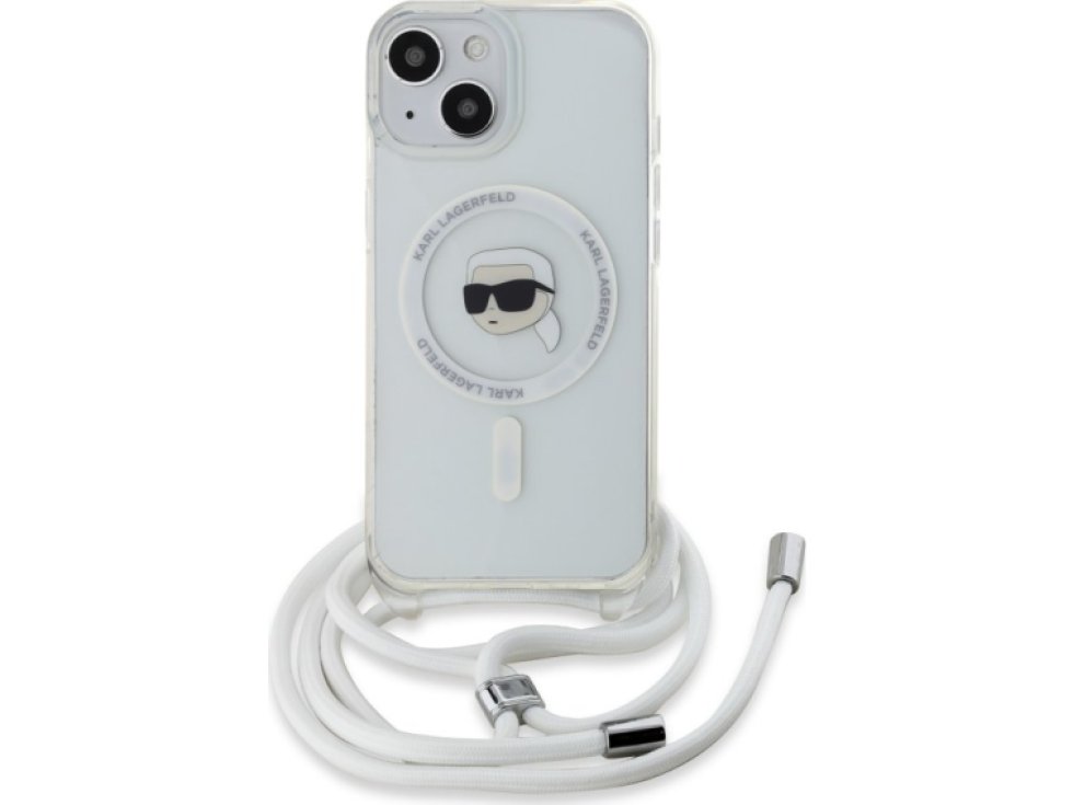 Ochranný kryt na iPhone 15 - Karl Lagerfeld, IML Crossbody Karl Head Magsafe Transparent KLHMP15SHCKHNT