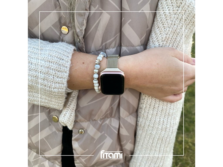 Elegantní dámský řemínek pro Apple Watch v milánském stylu - Light Gold