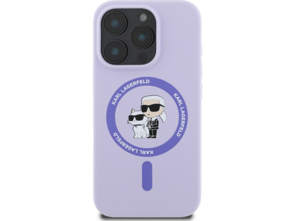 Ochranný kryt na iPhone 16 Pro - Karl Lagerfeld, Silicone Karl and Choupette MagSafe Purple KLHMP16LSCMKCRHU