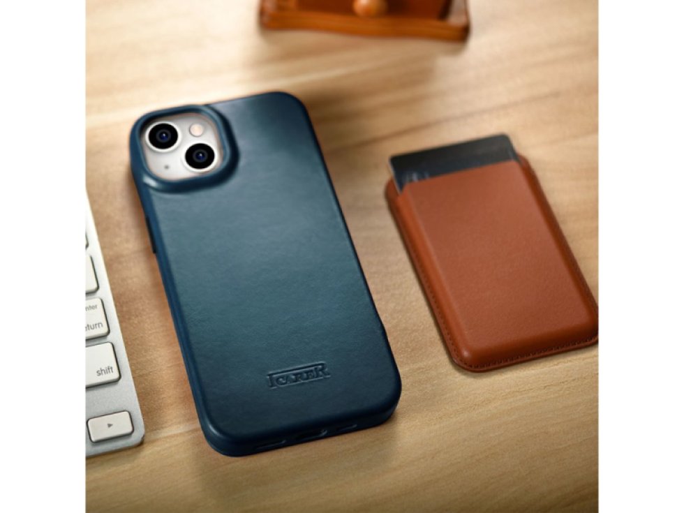 Knížkové pouzdro pro iPhone 14 PLUS - iCarer, Curved Edge MagSafe Blue AKI14220707-BU