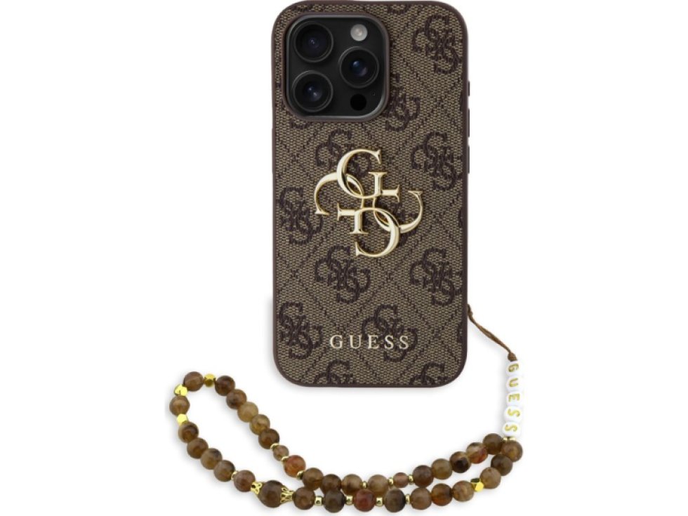 Ochranný kryt na iPhone 15 Pro MAX - Guess, 4G Metal Logo Strap Brown GUHCP15XP4GMGSW