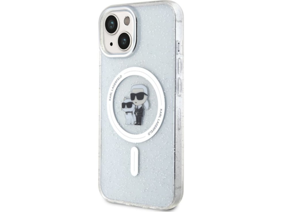 Ochranný kryt na iPhone 15 - Karl Lagerfeld, IML Glitter Karl and Choupette MagSafe Transparent KLHMP15SHGKCNOT