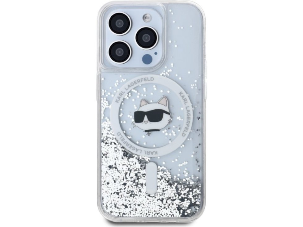 Ochranný kryt na iPhone 15 Pro - Karl Lagerfeld, Liquid Glitter Choupette Head MagSafe Transparent KLHMP15LLGCHSGH