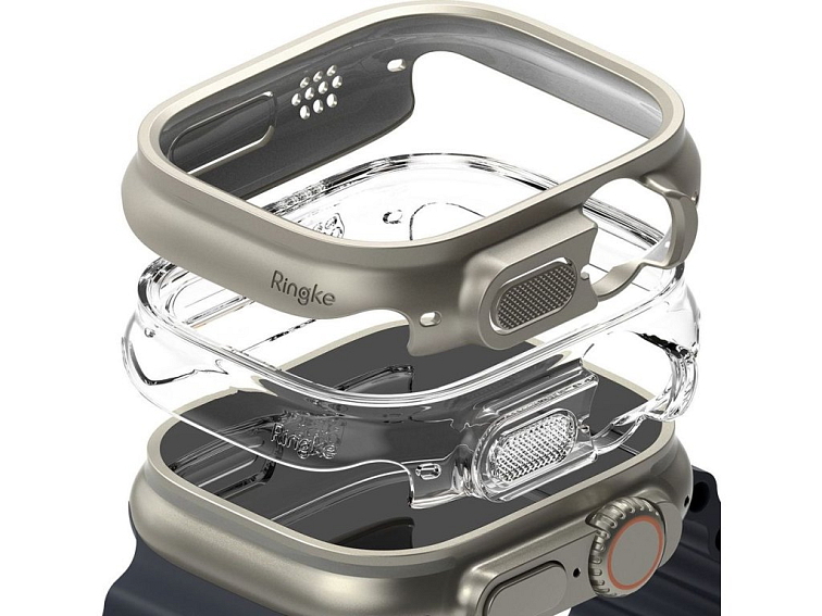 Pouzdro / kryt pro Apple Watch 49mm - Ringke, Slim Clear & Titanium (2ks)