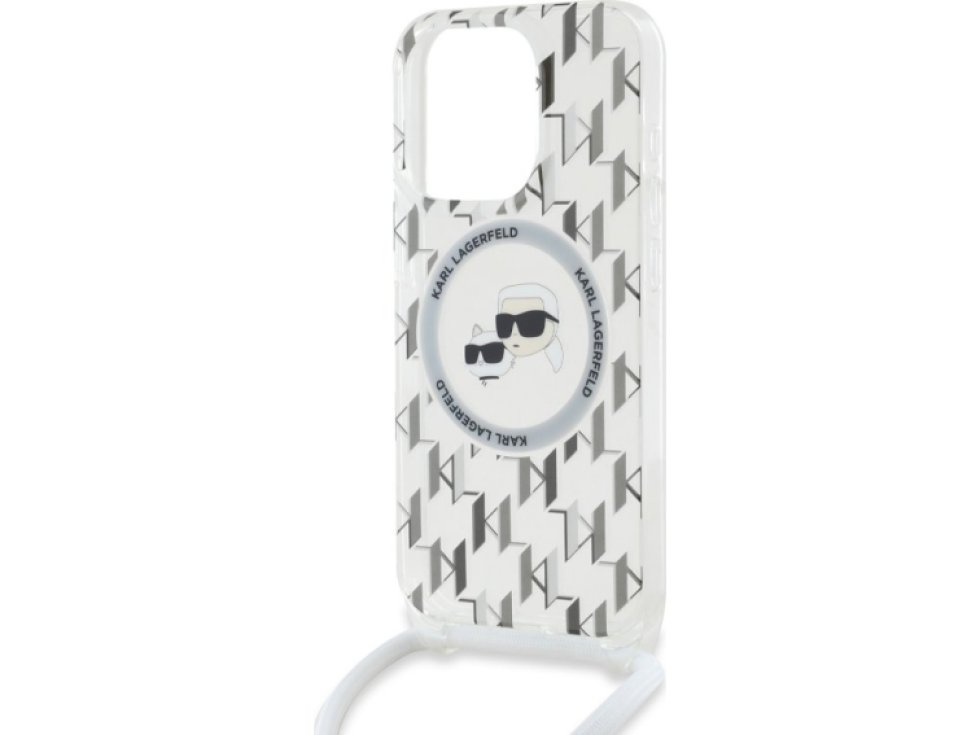 Ochranný kryt na iPhone 15 Pro - Karl Lagerfeld, IML Monogram Crossbody K&CH Heads Magsafe Transparent KLHMP15LHCKCKLCT