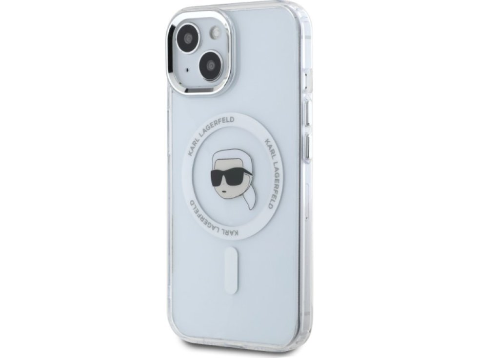 Ochranný kryt na iPhone 15 - Karl Lagerfeld, IML Karl Head MagSafe Transparent KLHMP15SHLSKIH