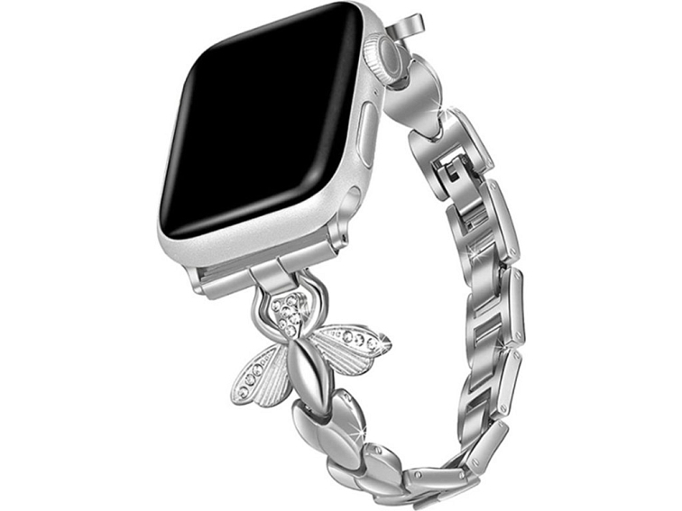 Stylový řemínek s kamínky a motýlem pro Apple Watch - Stříbrný