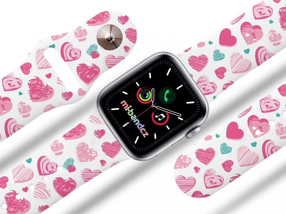 Apple watch řemínek Růžová a modrá srdíčka