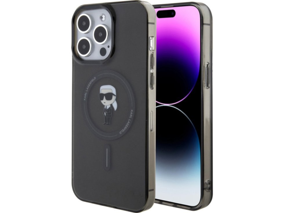 Ochranný kryt na iPhone 15 Pro MAX - Karl Lagerfeld, IML Ikonik MagSafe Black KLHMP15XHFCKNOK